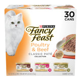 Fancy Feast Poultry and Beef Feast Classic Pate Collection Grain Free Wet Cat Food Variety Pack - (30) 3 oz. Cans Beef, Chicken & Turkey 3 Ounce (Pack of 30) Standard Packaging